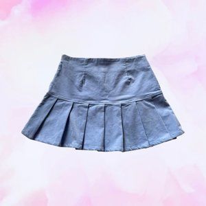 Light Blue Velvet Pleated High Waisted Mini Skirt with Shorts Skort